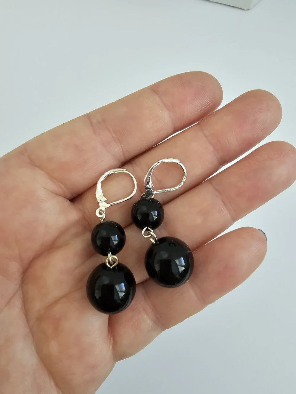 Black Bead Statement Jewelry Set Necklace, Stretch Bracelet & Earrings